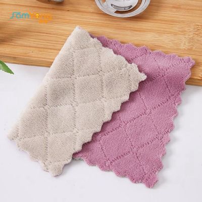 Customized Fluffy Coral Fleece Kitchen Wipe Cloth Tea Towels pink
