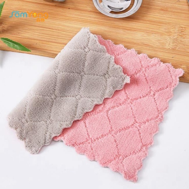 Customized Fluffy Coral Fleece Kitchen Wipe Cloth Tea Towels pink